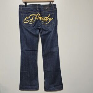 ED HARDY Super Low Rise Boot Cut Name Booty Y2K Vintage‎ Jeans Sz 31